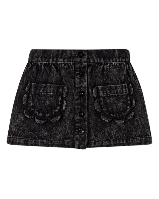 Girls 100% Cotton Denim Button-Down Short Skirt with Scalloped Pockets