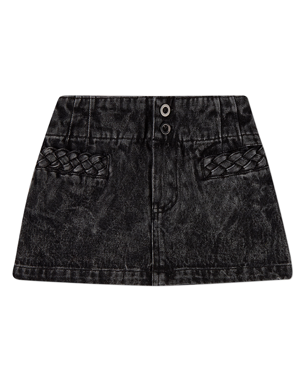 Girls 100% Cotton Denim Short Skirt with Braided-Trim Pockets