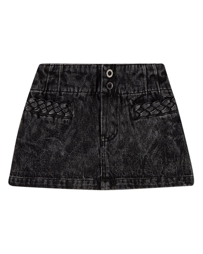 Girls 100% Cotton Denim Short Skirt with Braided-Trim Pockets