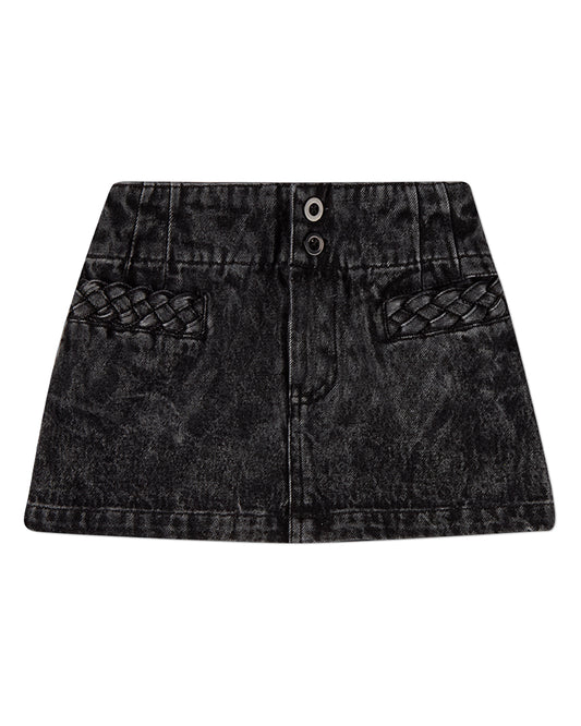 Girls 100% Cotton Denim Short Skirt with Braided-Trim Pockets