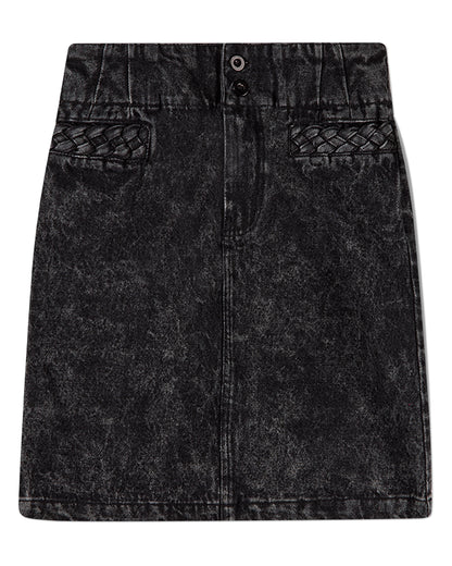 Girls 100% Cotton Denim Long Skirt with Braided-Trim Pockets