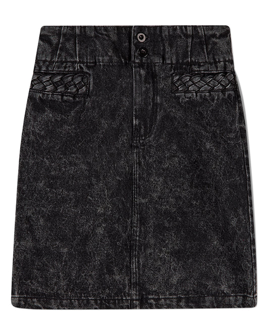 Girls 100% Cotton Denim Long Skirt with Braided-Trim Pockets