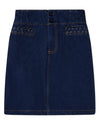 Girls 100% Cotton Denim Long Skirt with Braided-Trim Pockets