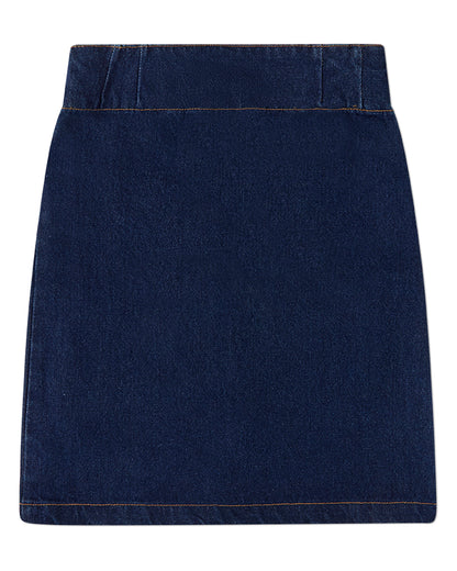 Girls 100% Cotton Denim Long Skirt with Braided-Trim Pockets