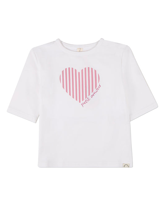 Girls "Petit Amour" Heart-Themed Cotton-Rich 3/4-Sleeve T-Shirt