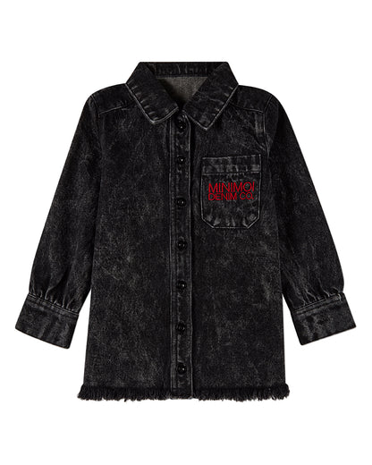Girls 100% Cotton Denim Shirt-Collared Button-Down Top