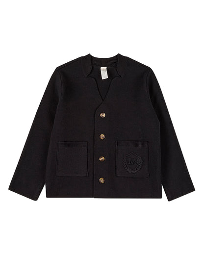 Boys 100% Cotton 2-Pocket Button-Down Cardigan With Raised Crest