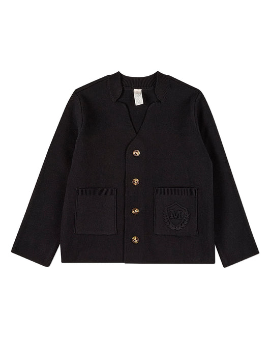 Boys 100% Cotton 2-Pocket Button-Down Cardigan With Raised Crest