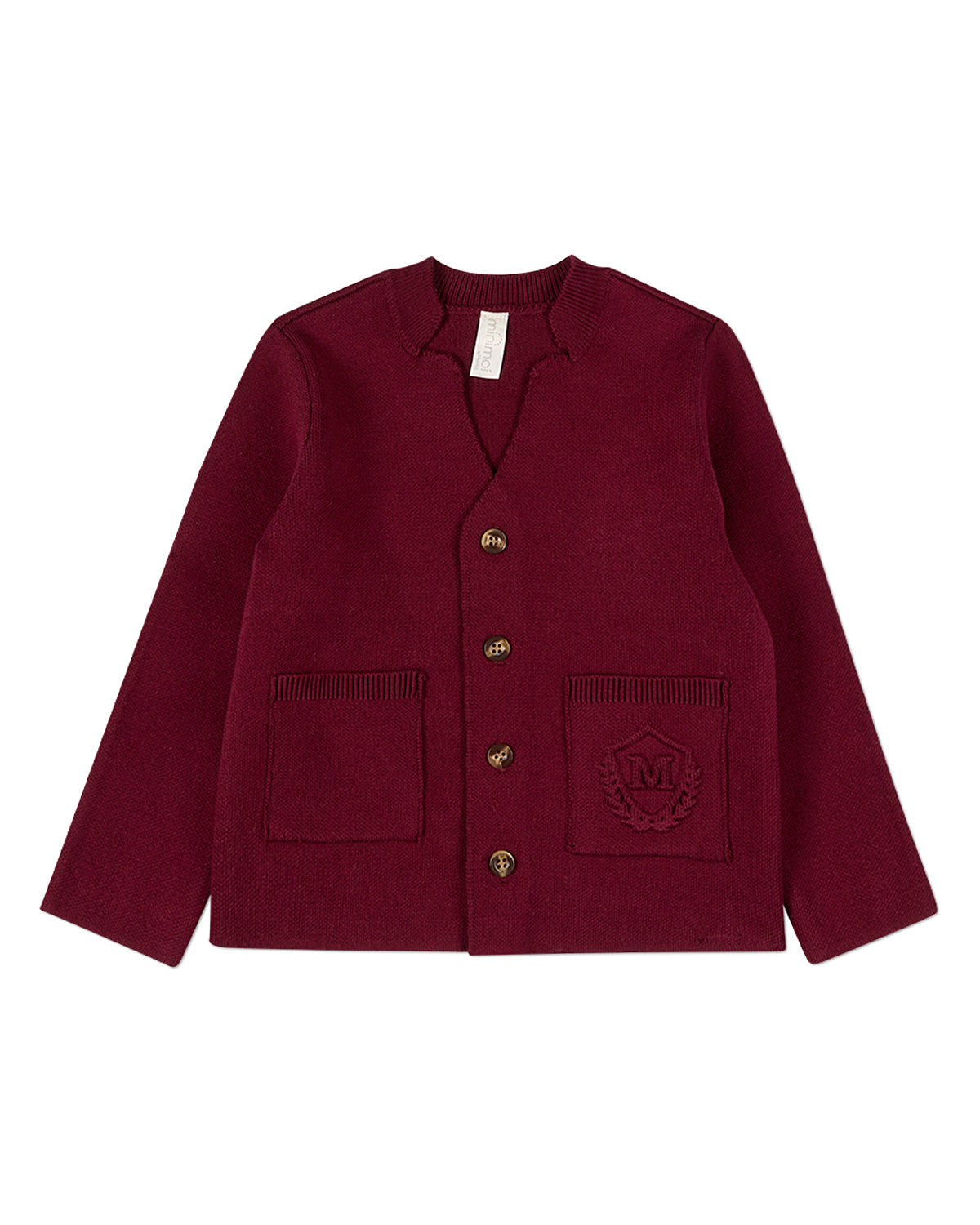 Boys 100% Cotton 2-Pocket Button-Down Cardigan With Raised Crest