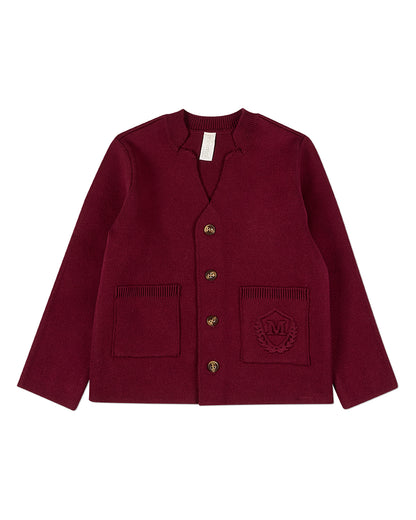 Boys 100% Cotton 2-Pocket Button-Down Cardigan With Raised Crest