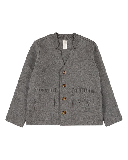 Boys 100% Cotton 2-Pocket Button-Down Cardigan With Raised Crest