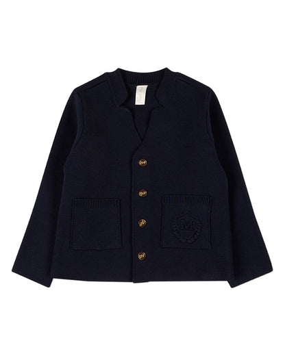 Boys 100% Cotton 2-Pocket Button-Down Cardigan With Raised Crest