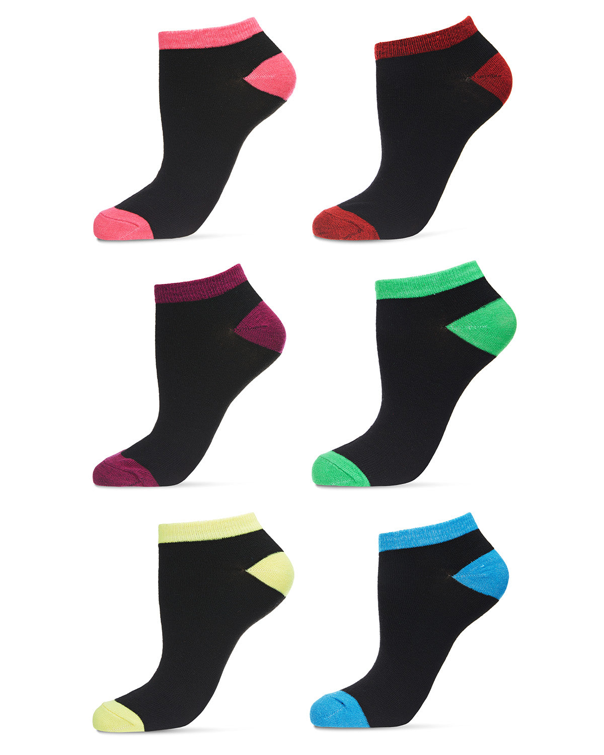 Women's 6 Pair Pack Neon Tipped Low Cut Socks : Color: Black Multi
