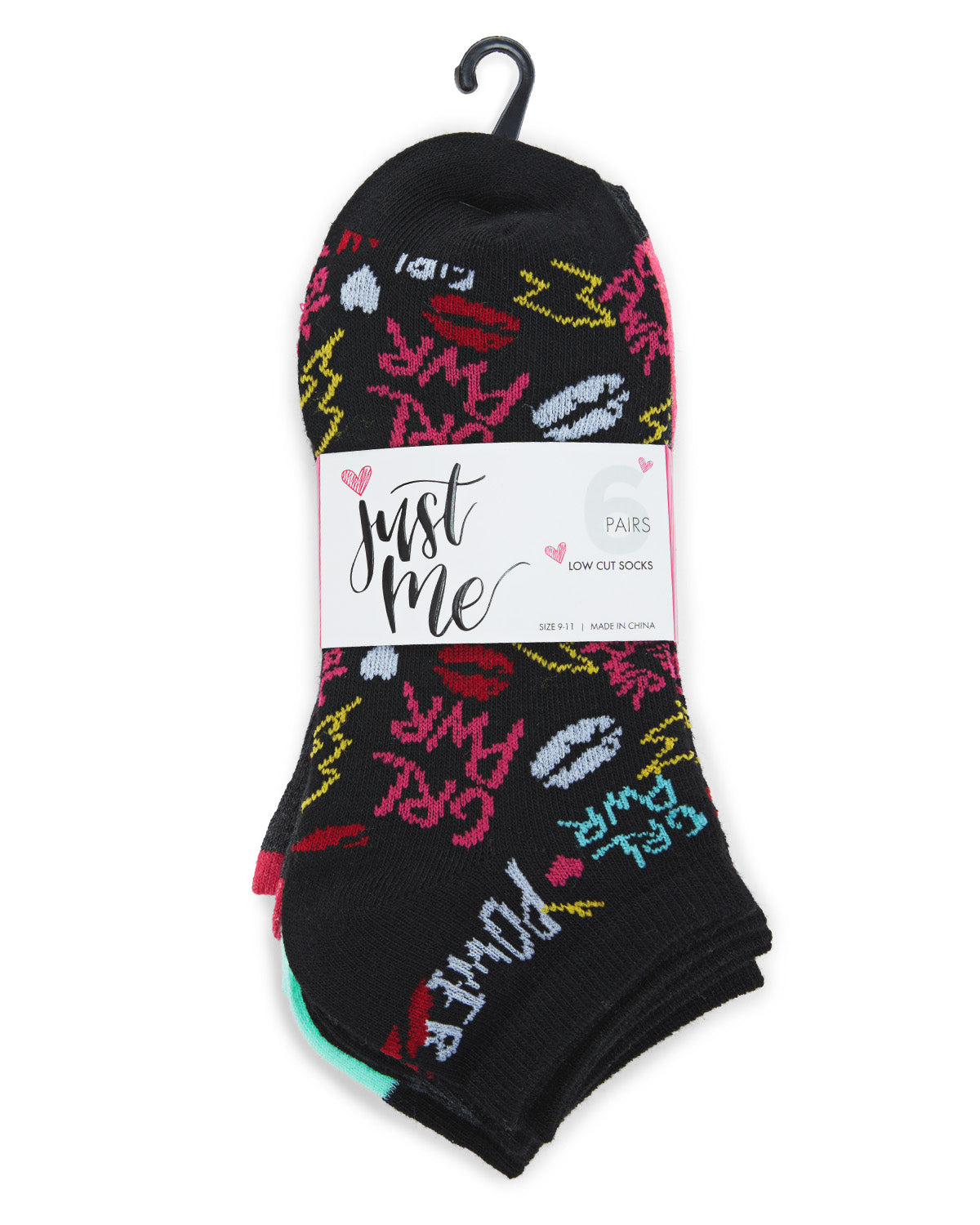 Women's 6 Pair Pack Girl Power Low Cut Socks : Color: Black