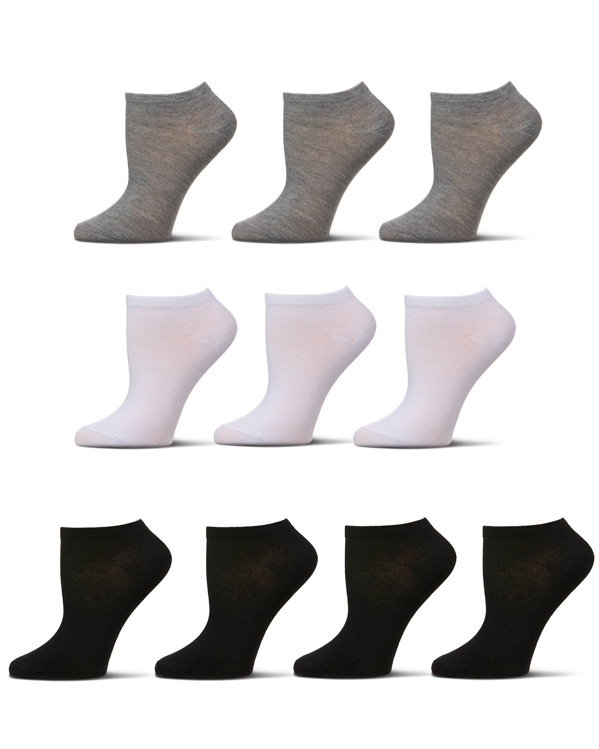 Women's 10 Pair Pack Basic Solid Low Cut Socks : Color: Medium Gray-White-Black