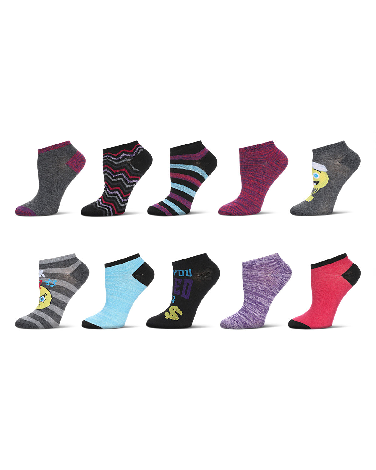 Women's 10 Pair Pack Back Off Low Cut Socks : Color: Assorted