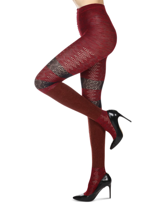 Women's Stripe Slouched Cotton Blend Sweater Tights : Color: Red