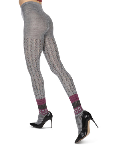 Women's Designernate Cotton Blend Multi-Pattern Sweater Tights : Color: Gray
