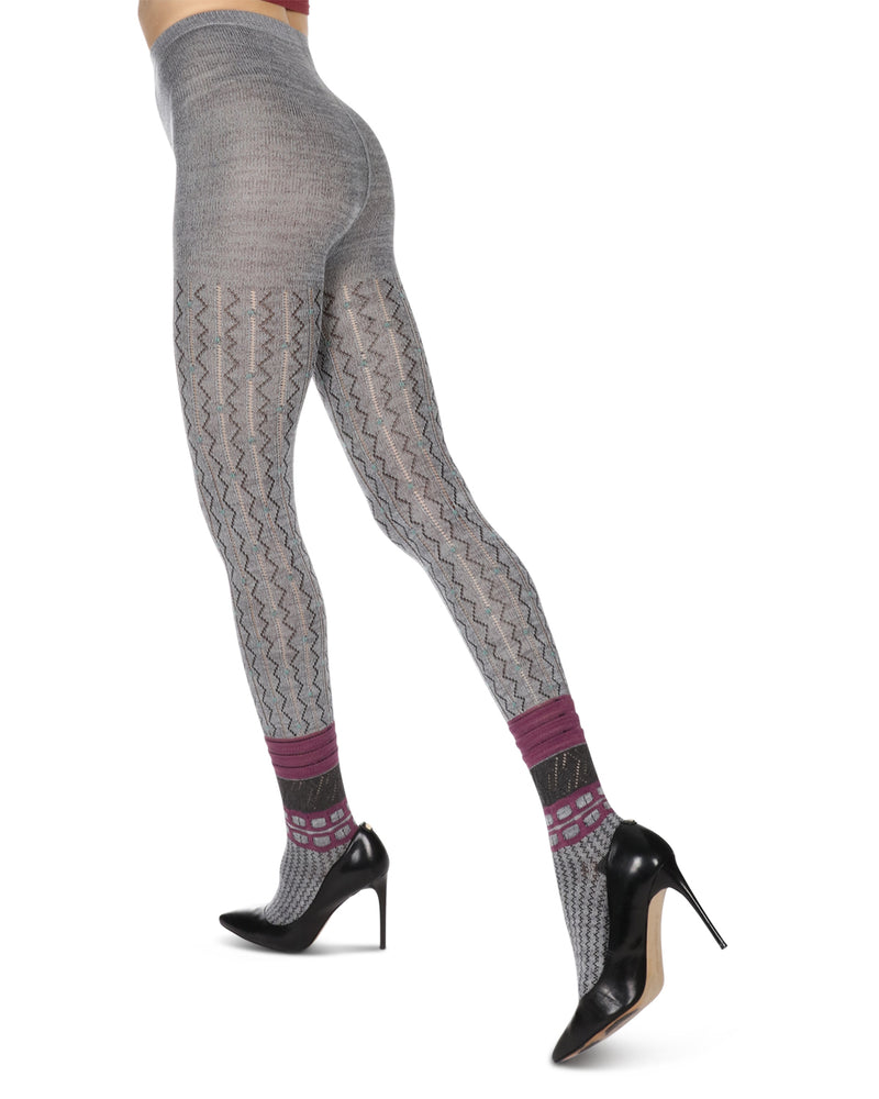 MeMoi Houndstooth Patterned Sweater Tights Brown Heather Small/Medium :  : Everything Else