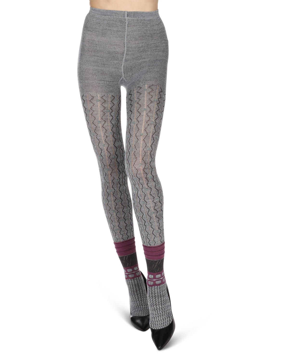 Women's Designernate Cotton Blend Multi-Pattern Sweater Tights : Color: Gray
