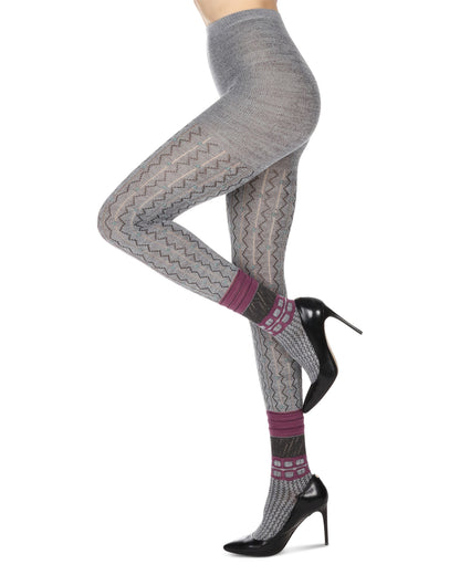 Women's Designernate Cotton Blend Multi-Pattern Sweater Tights : Color: Gray
