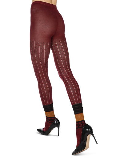 Women's Designernate Cotton Blend Multi-Pattern Sweater Tights : Color: Gray