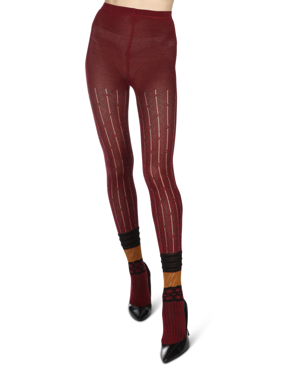 Women's Designernate Cotton Blend Multi-Pattern Sweater Tights : Color: Gray