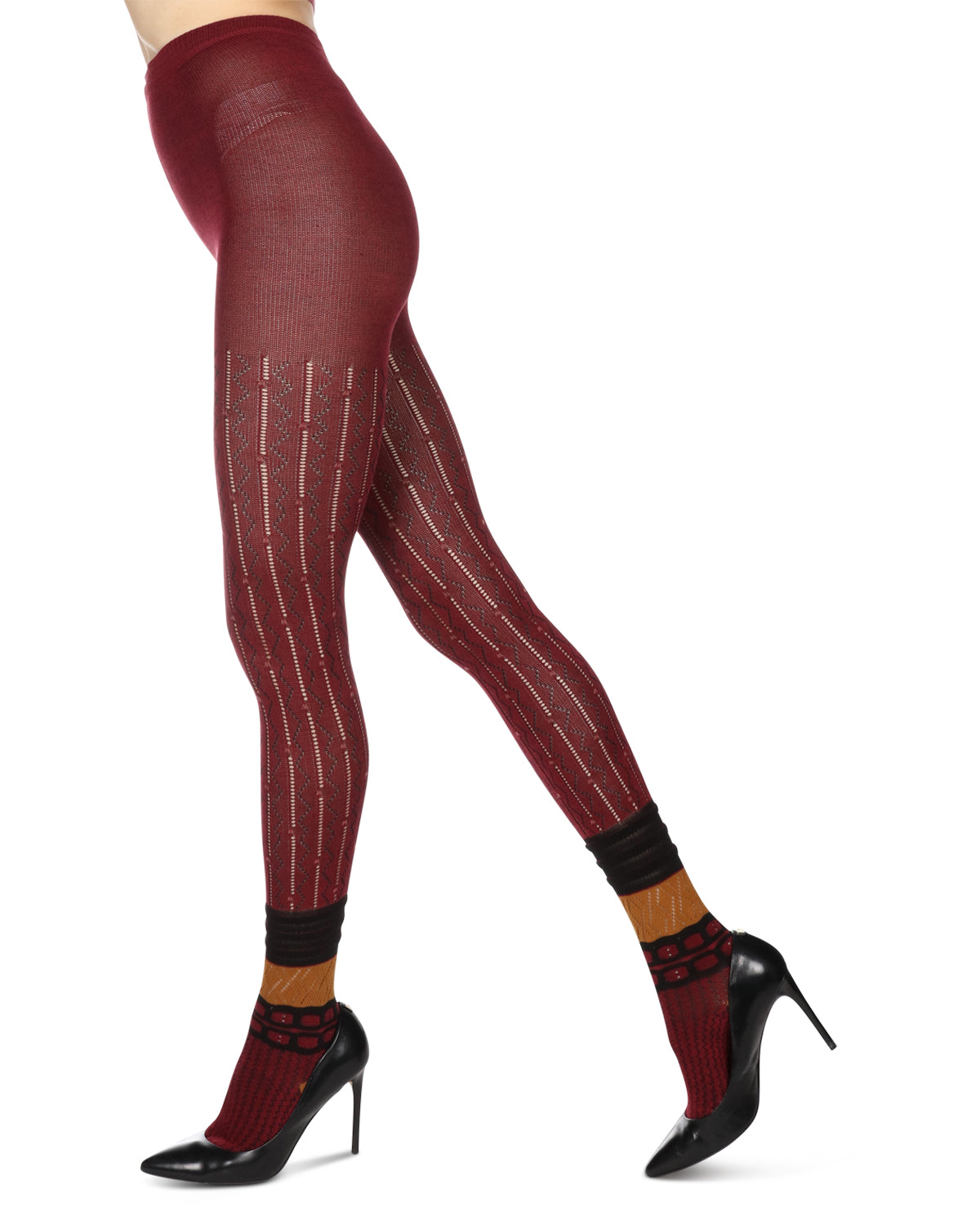 Women's Designernate Cotton Blend Multi-Pattern Sweater Tights : Color: Gray