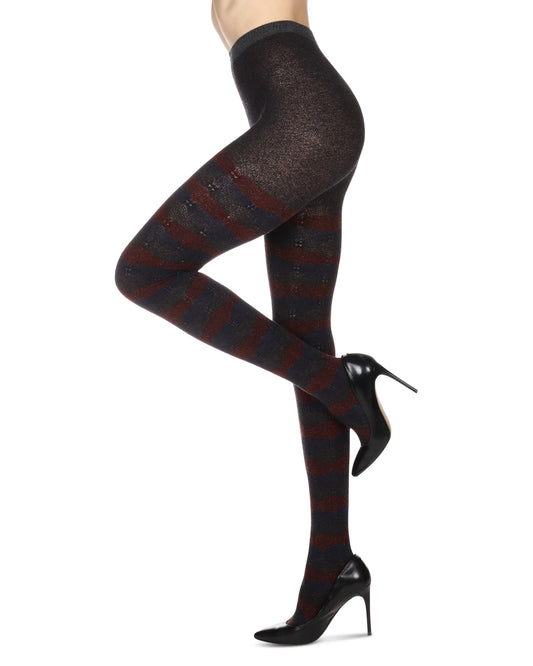 Women's Zig Zag Band Cotton Blend Warm Sweater Tights : Color: Navy