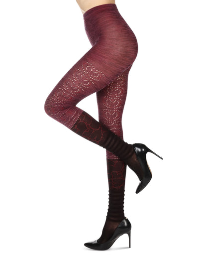 Women's Scallop Mix Two Tone Cotton Blend Sweater Tights : Color: Black