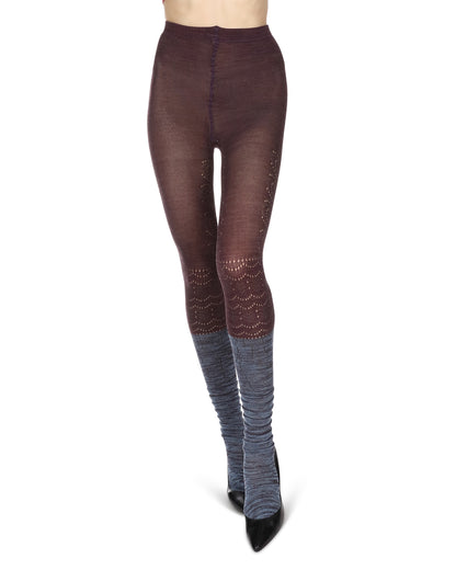 Women's Scallop Mix Two Tone Cotton Blend Sweater Tights : Color: Blue