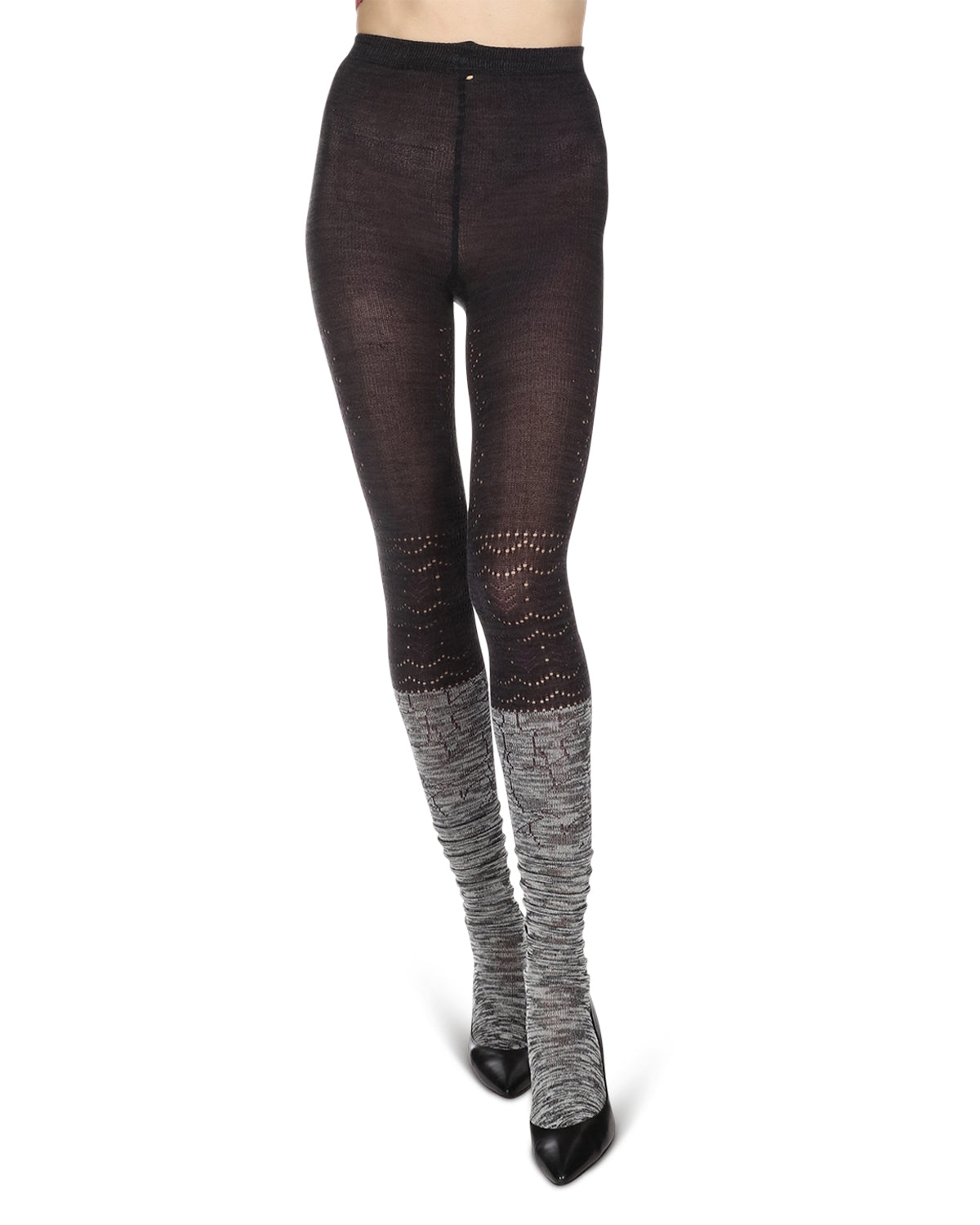 Women's Scallop Mix Two Tone Cotton Blend Sweater Tights : Color: Blue
