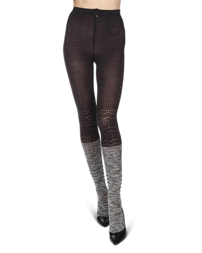 Women's Scallop Mix Two Tone Cotton Blend Sweater Tights : Color: Blue