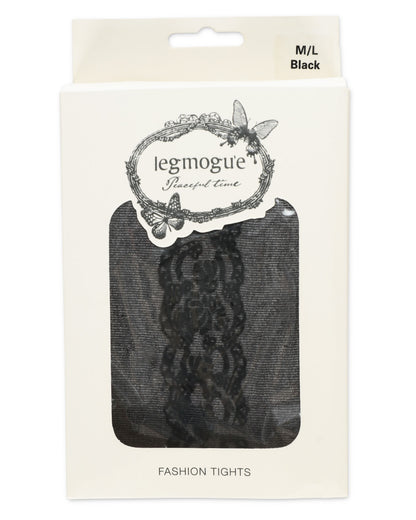 Women's Floral Flocked Back Seam Sheer Tights : Color: Black