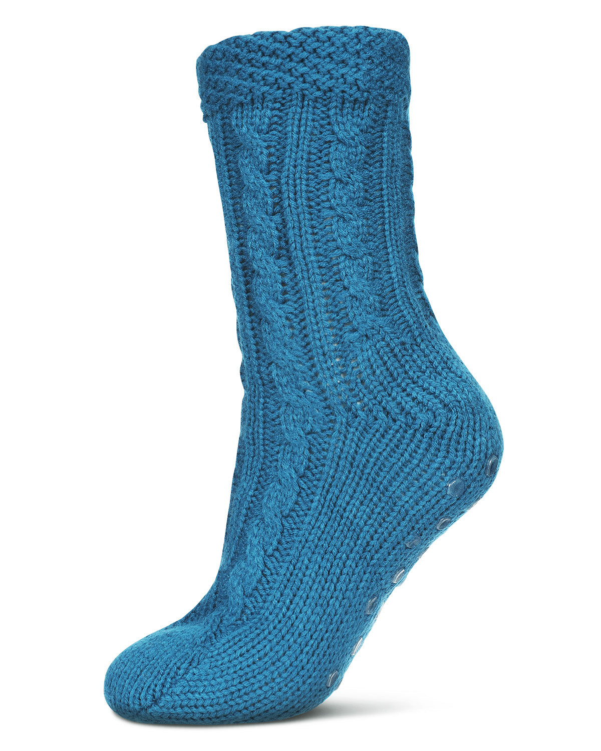 Women's Cable Knit Sherpa-Lined Lounge Sock : Color: Legion Blue