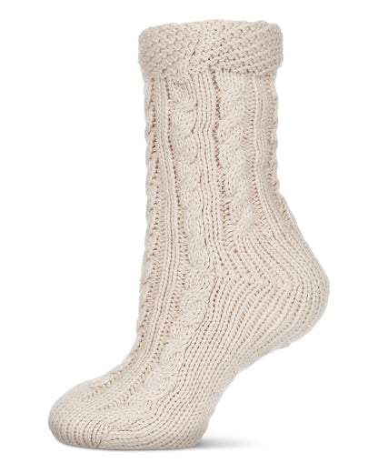 Women's Cable Knit Sherpa-Lined Lounge Sock : Color: Oatmeal
