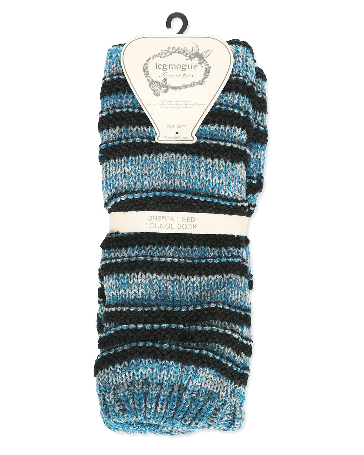 Women's Tri Line Sherpa-Lined Lounge Sock : Color: Blue