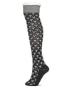 Women's Mini Diamond Sherpa Lined Knee Length Lounge Sock : Color: Black