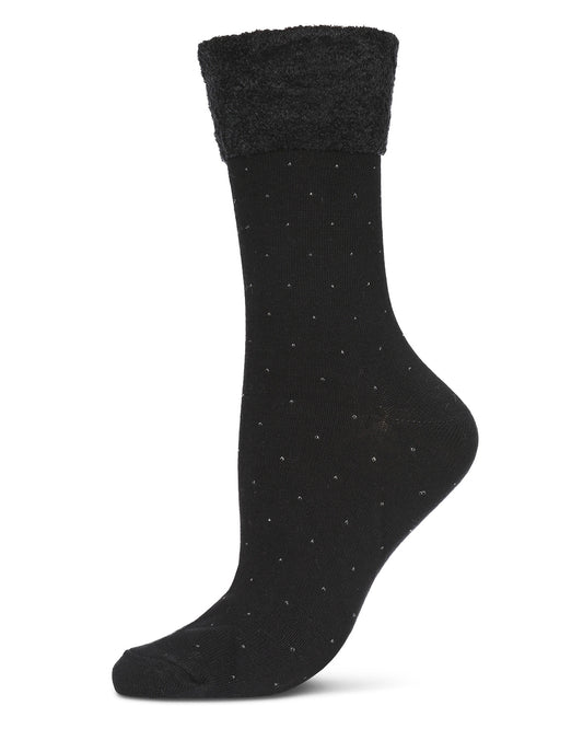 Women's Pindot Soft-Fit Thick Cuff Cotton Rich Crew Sock : Color: Black