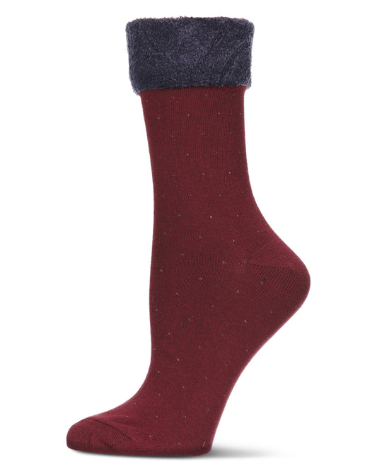 Women's Pindot Soft-Fit Thick Cuff Cotton Rich Crew Sock : Color: Burgundy