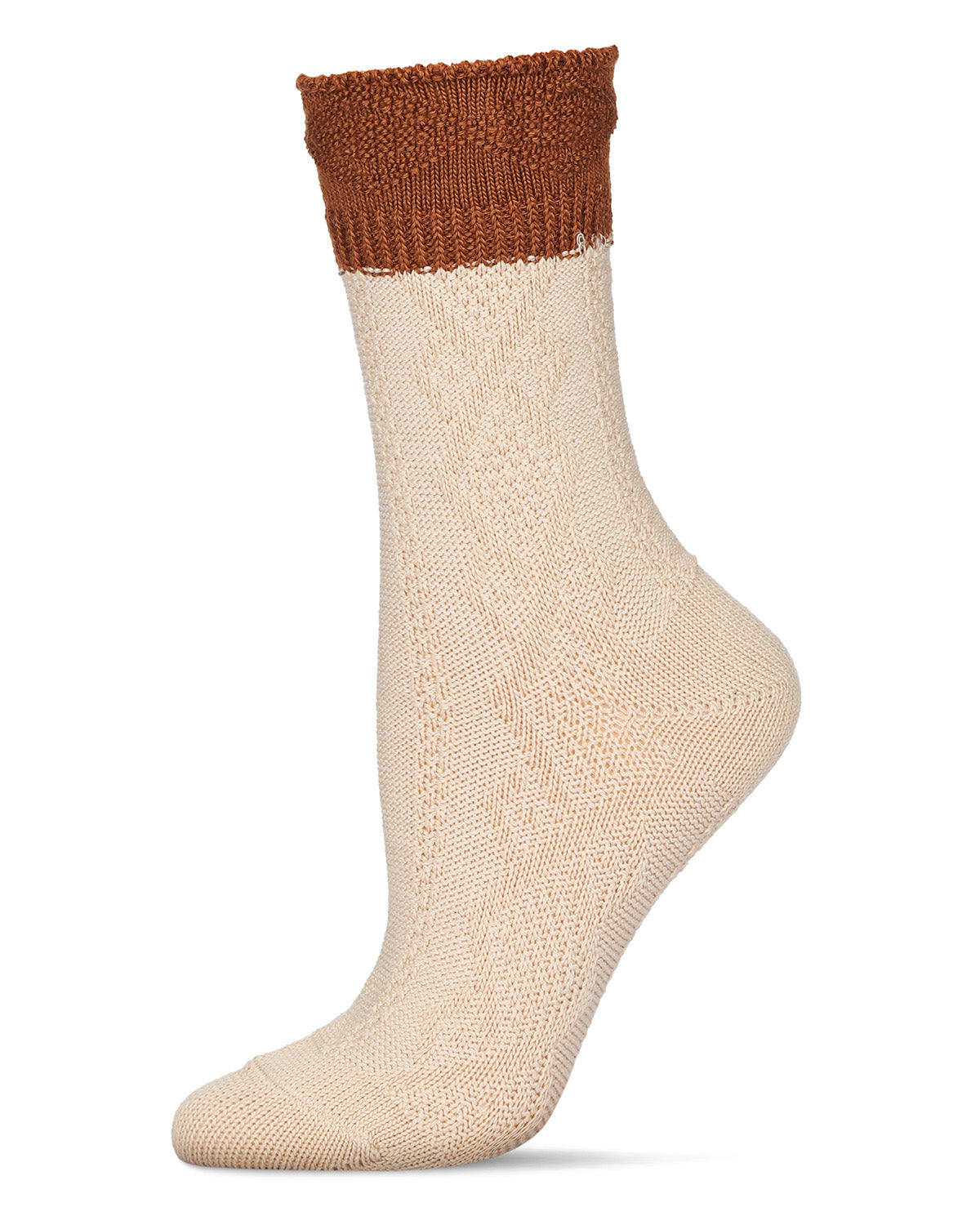 Women's Diamond Bits Soft-Fit Two-Tone Crew Sock : Color: Tan