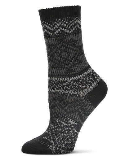 Women's Diamond Line Fashion Soft-Fit Crew Sock : Color: Black