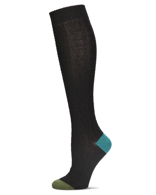 Women's Brick Twist Crosshatch Knit Knee High Sock : Color: Black