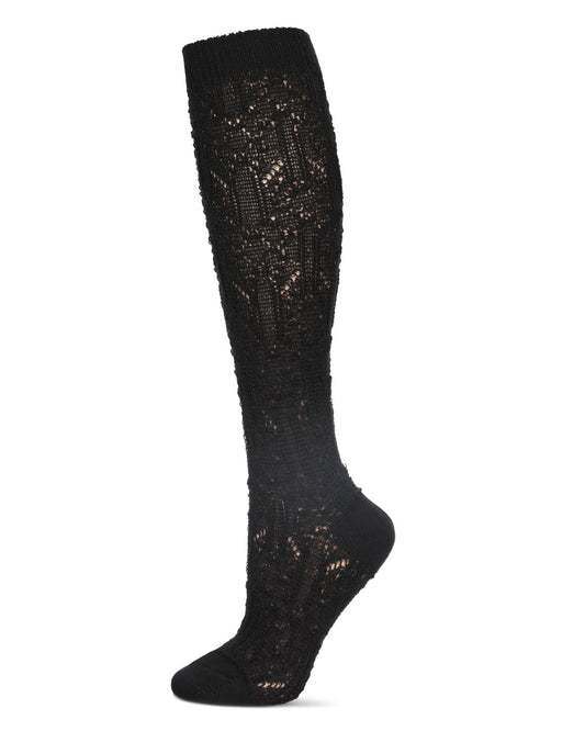 Women's Net Flow Textured Open Knit Knee High Sock : Color: Black