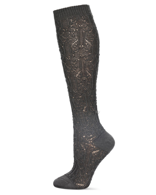 Women's Net Flow Textured Open Knit Knee High Sock : Color: Dark Gray Heather