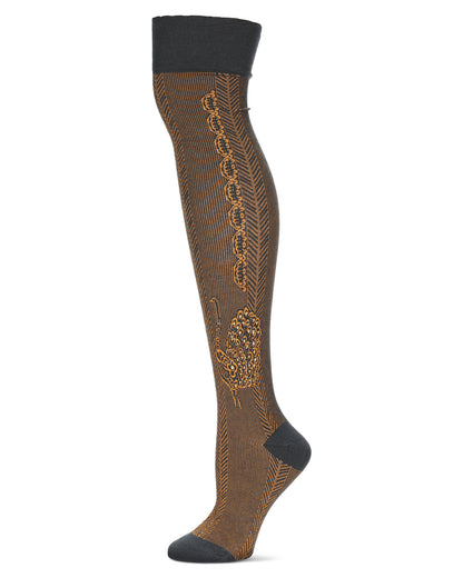 Women's Pretty Peacock Cotton Blend Over The Knee Sock : Color: Golden Brown