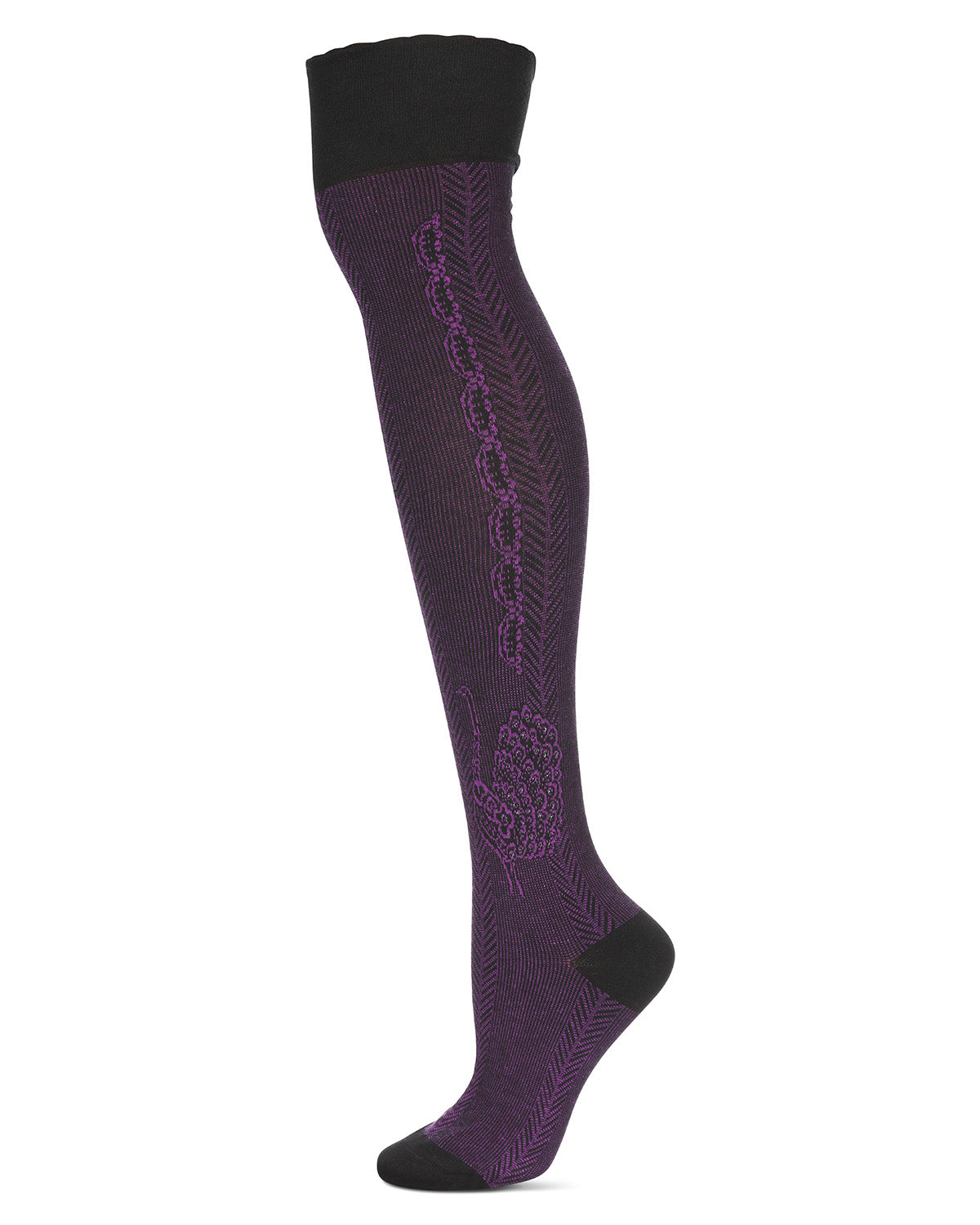 Women's Pretty Peacock Cotton Blend Over The Knee Sock : Color: Purple