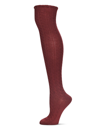 Women's Twister Cable Knit Over The Knee Warm Knit Sock : Color: Tawny Port