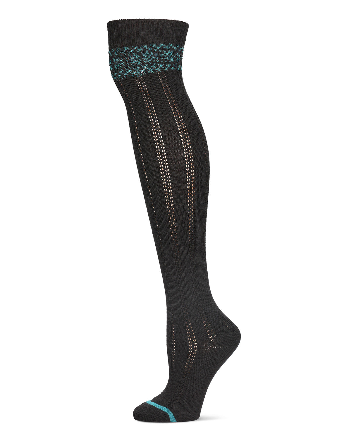 Women's Fair Isle Border Wool Blend Over The Knee Warm Sock : Color: Black