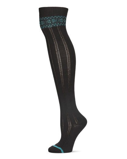 Women's Fair Isle Border Wool Blend Over The Knee Warm Sock : Color: Black